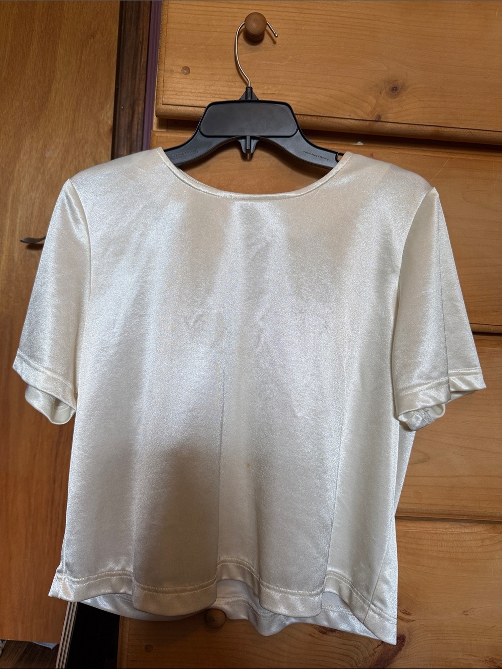 Vintage Satin-Look Short Sleeve Top in Shimmery Ivory- No tag